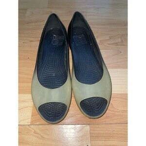 Crocs Carlie Jelly Ombre Womens Peep Toe Flat Size 8 Olive Green Black